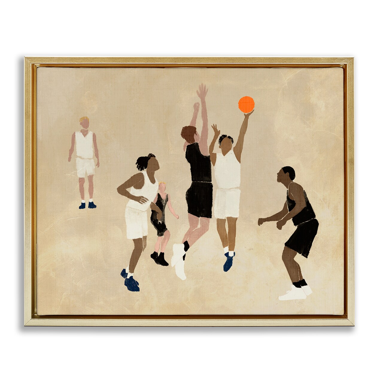 Stupell Industries Athletes Playing Basketball Framed Floater Canvas Wall Art Design by Daphne Polselli